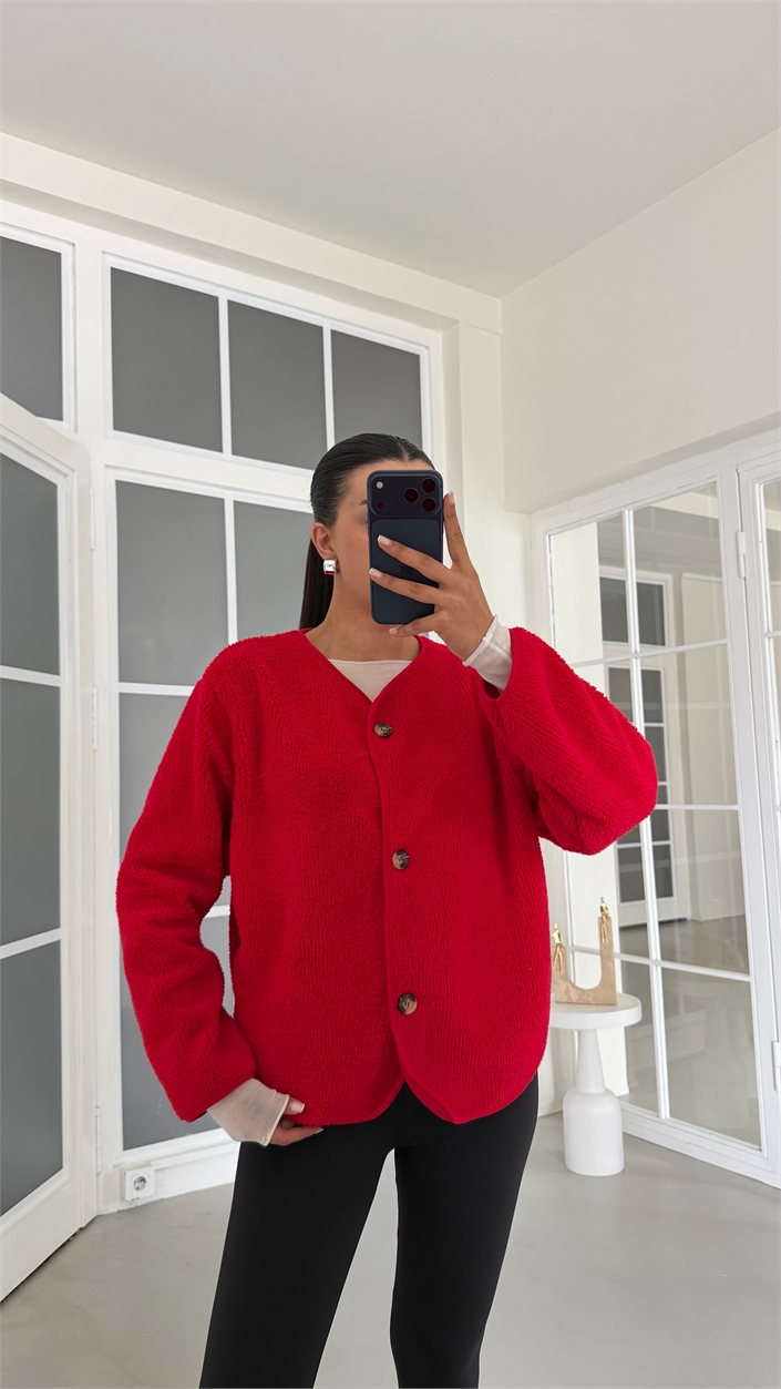 Kırmızı Biyeli Polar Hırka GAUS-01916 GAUS-02150