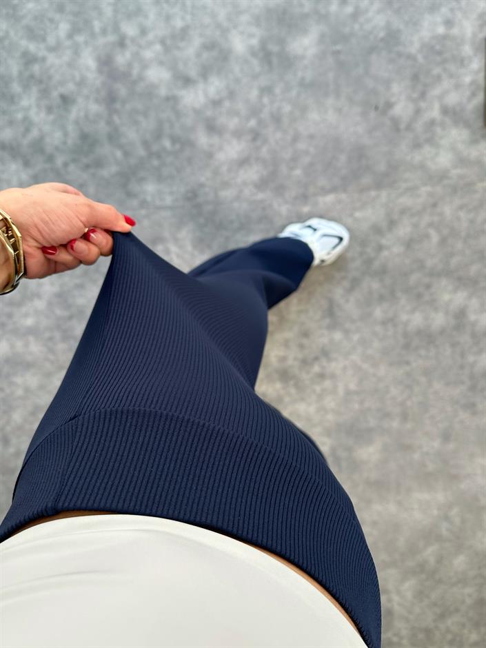 Aris Lacivert  Şardonlu Fitilli Pantolon