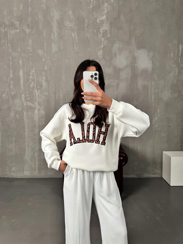 Kyre Beyaz Hola Leopar Baskılı Sweat