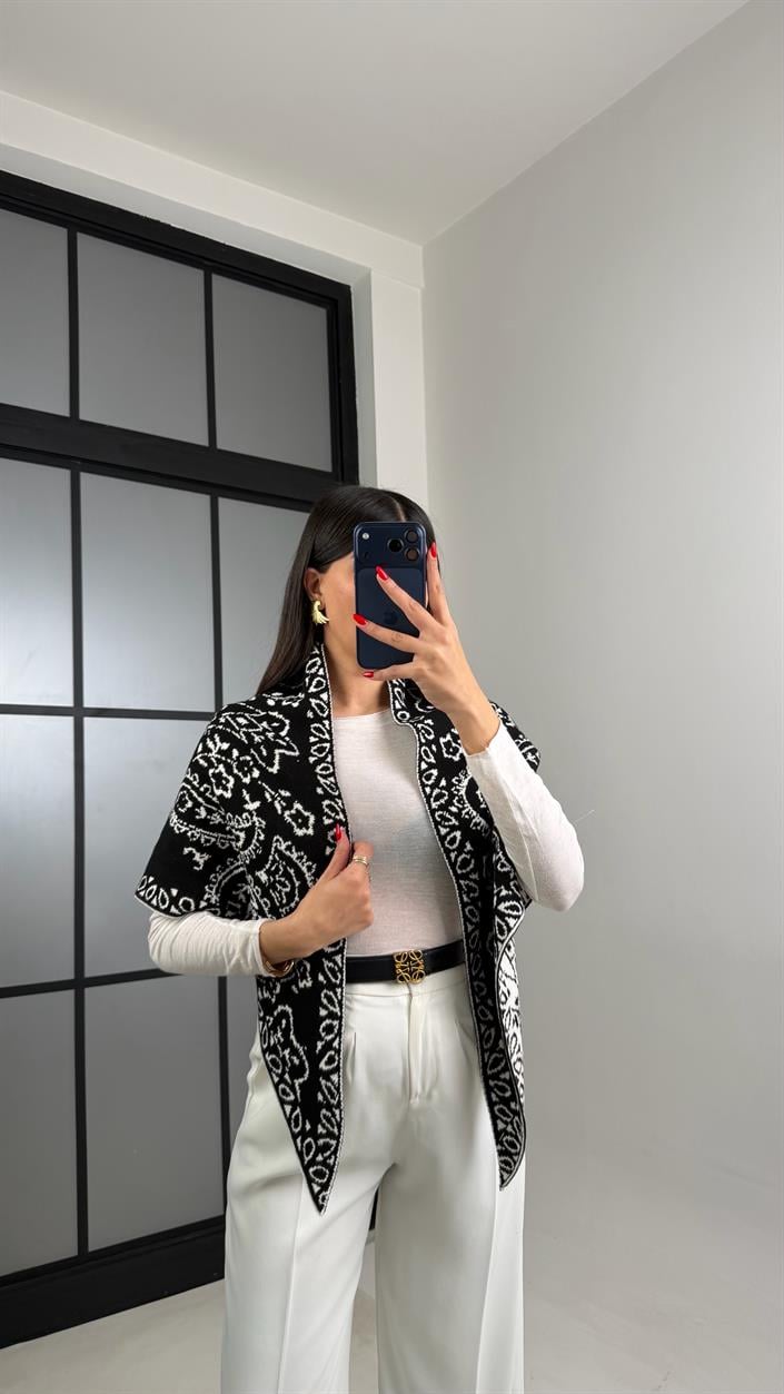 Siyah Desenli Muadil Triko Şal GAUS-00973