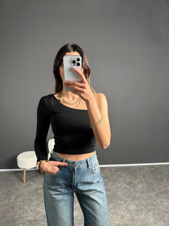 Siyah Tek Kol Basic Crop 