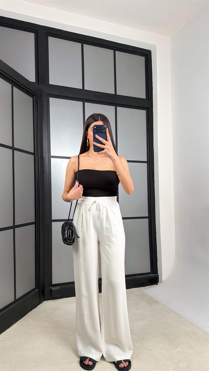Ekru Beli Lastikli Tencel Pantolon GAUS-01331