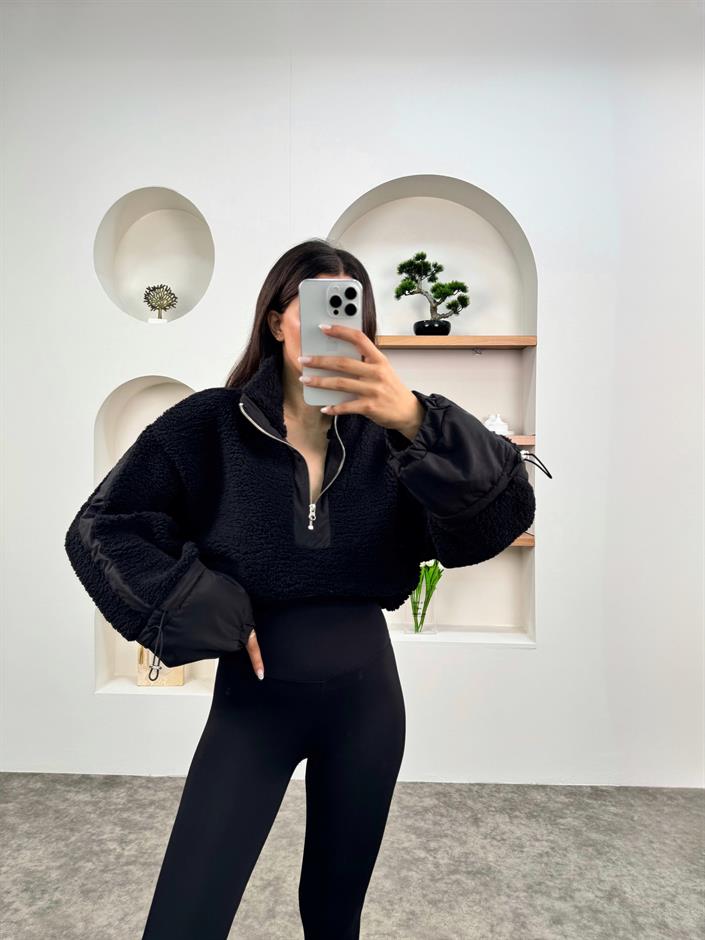 Wons Siyah Peluş Sweatshirt