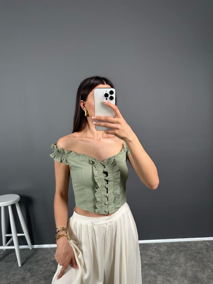 Varro Haki İnci Detaylı Crop