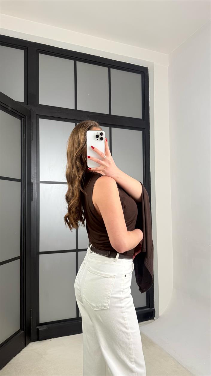 Kahve Tek Omuz Pelerin Bluz GAUS-01276