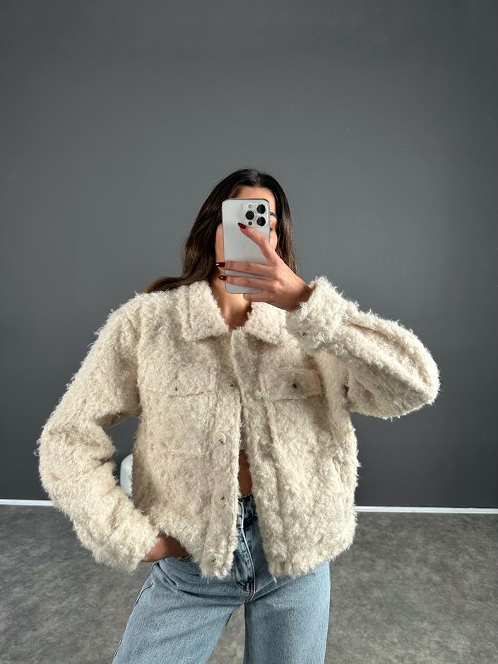Ekru Peluş Yumoş Mont 