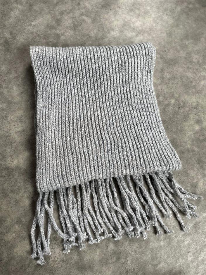 Gri Pinterest Saçaklı Atkı