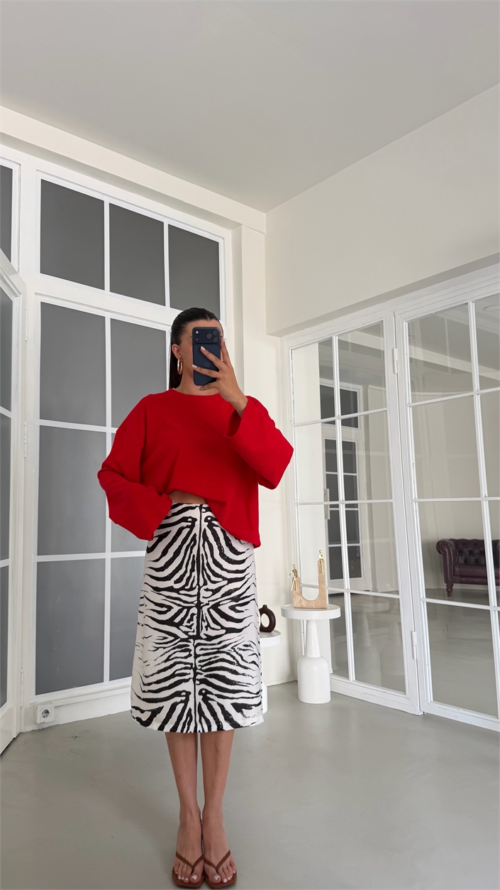 Zebra Desenli Astarlı Tasarım Etek GAUS-02136