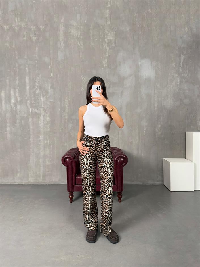 Forge Sütlü Kahve Leopar Desenli Pantolon