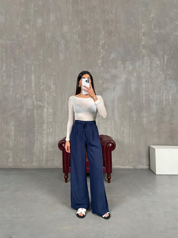 Lacivert Yüksek Bel İthal Kumaş Pantolon Gaus00271