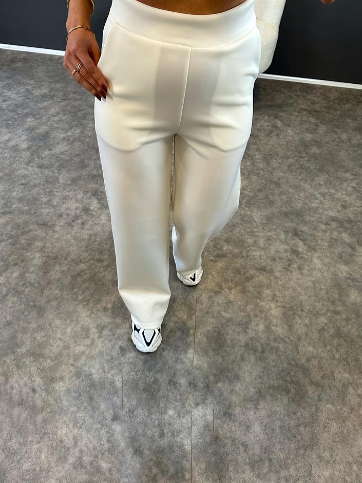 Sofy Beyaz Model Scuba Palazzo Pantolon