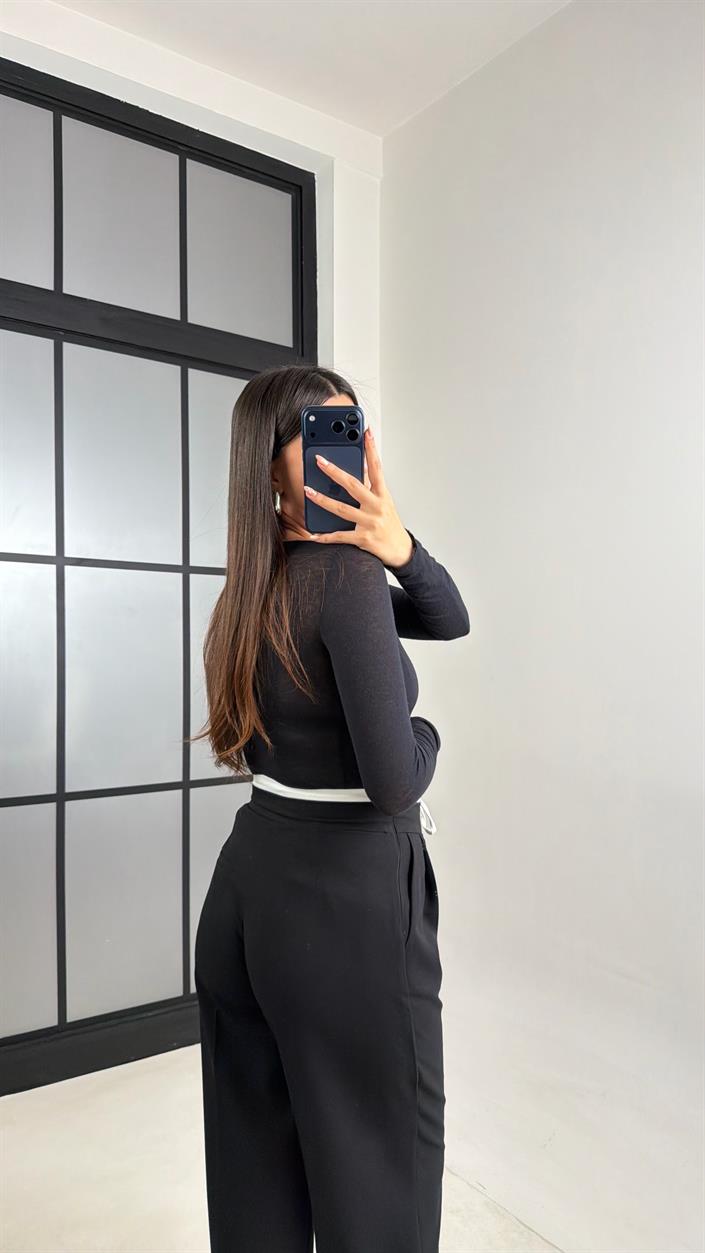 Siyah Çift Bel Detaylı ZR Model Pantolon GAUS-00832