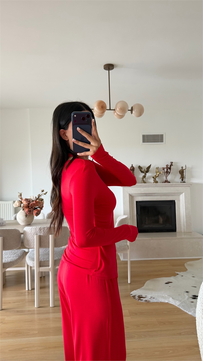 Kırmızı ZR Model Atlet Detaylı Hırka Pantolon İkli Takım GAUS-02100