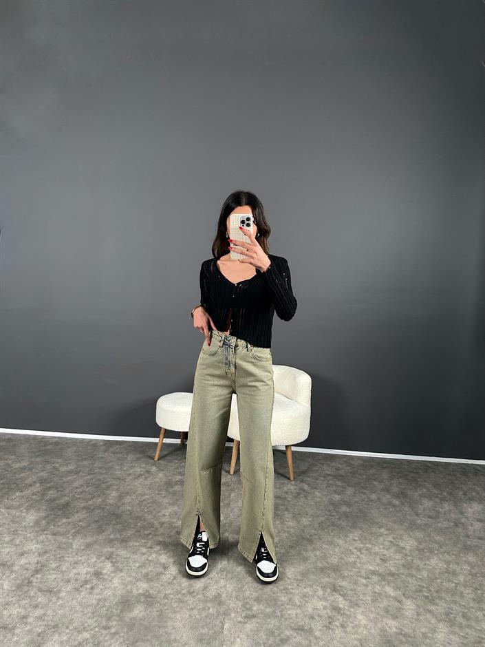 Yung Yeşil Eskitme Ön Yırtmaçlı Jean 