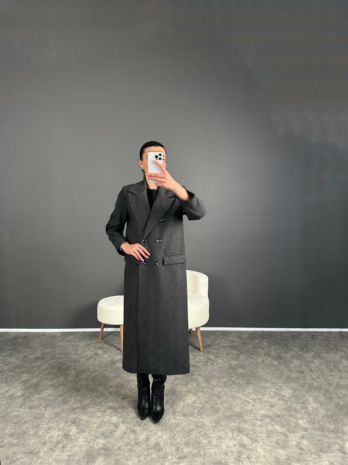 Willy Antrasit Balıksırtı Premium Uzun Astarlı Kaban