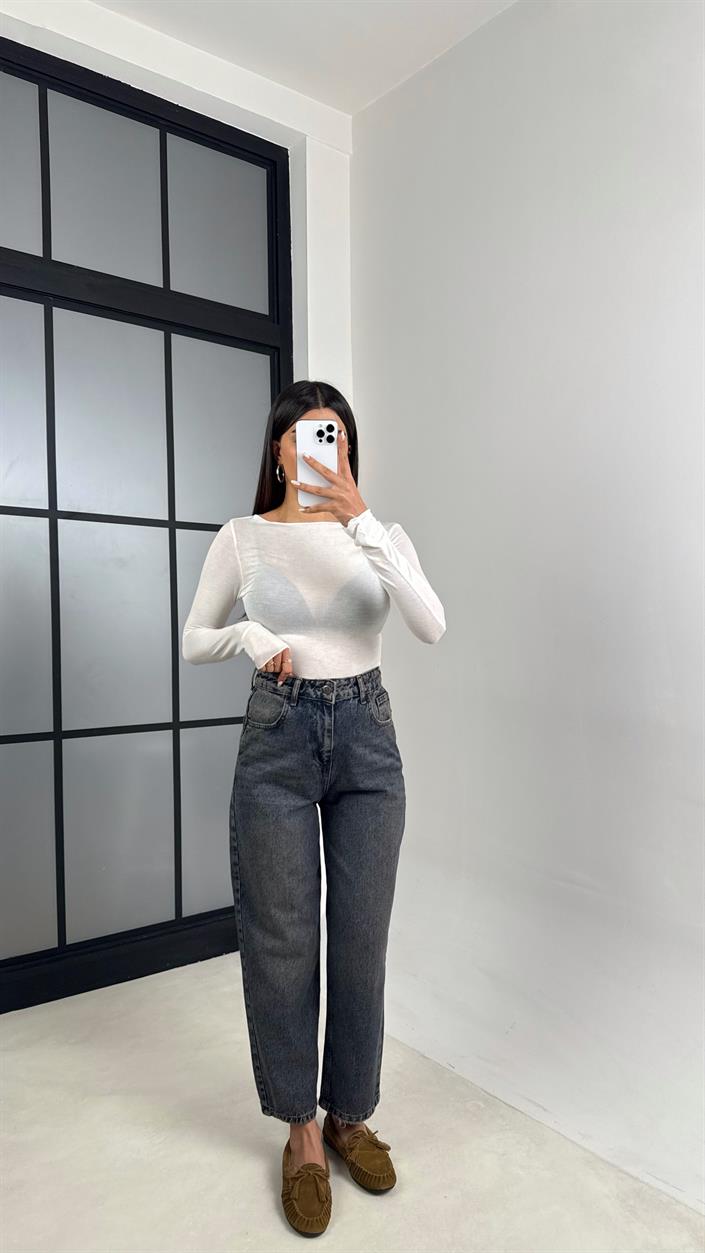 Lacivert Eskitmeli Paça Detaylı Mom Jean GAUS-00542