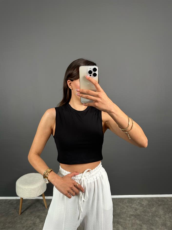 Siyah Sıfır Kol Basic Crop
