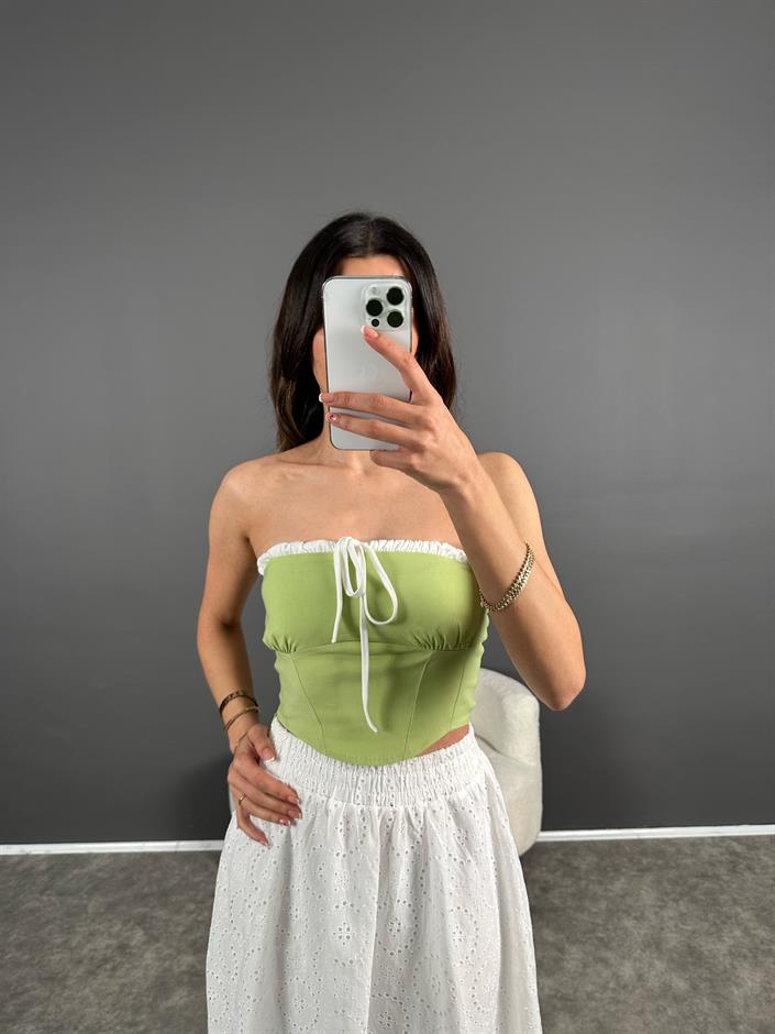 Yeşil Şeritli Fırfırlı Straplez