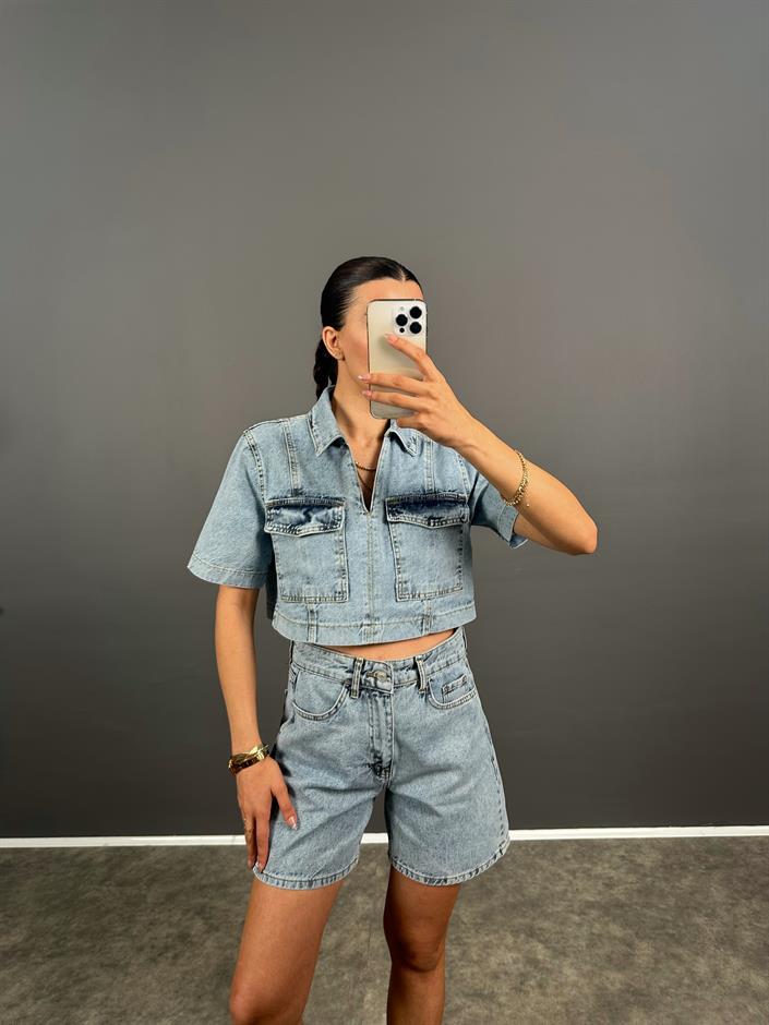 Zr Model Denim Şortlu Takım 