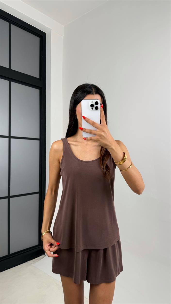 Kahve Atlet Şort Basic Modal Takım GAUS-0013