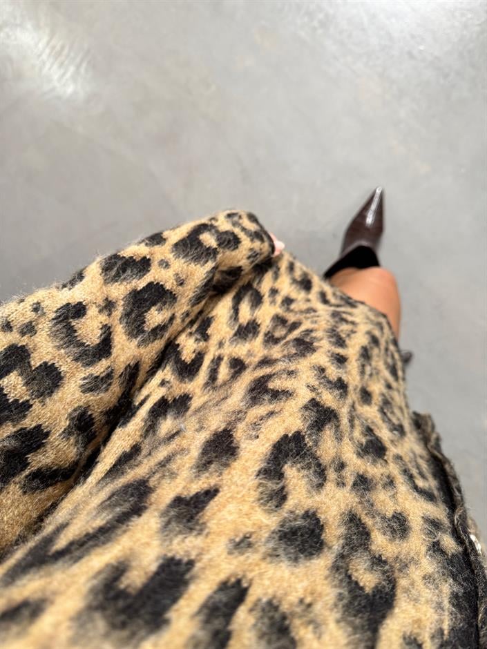 Wud Kahve Leopar Desenli Hırka