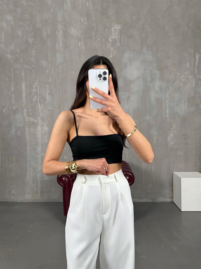 Beyaz Palazzo Kumaş Pantolon Gaus00140