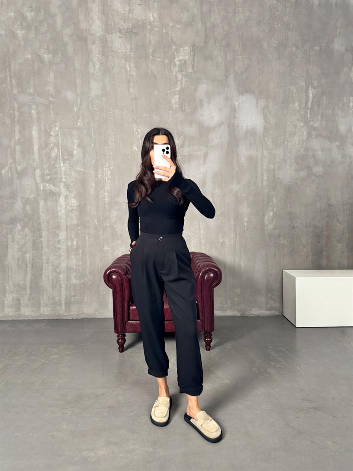 Oslo Siyah Beli Lastikli Havuç Pantolon