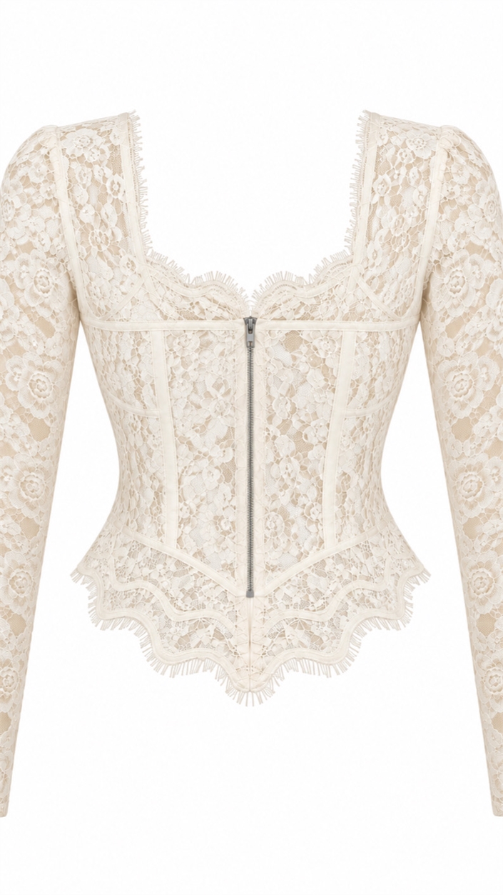 Ekru Dantel Detaylı Premium Korse Bluz GAUS-02281