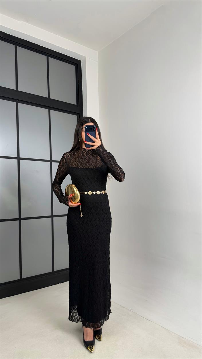 Siyah Astarlı Dantel Elbise GAUS-00957