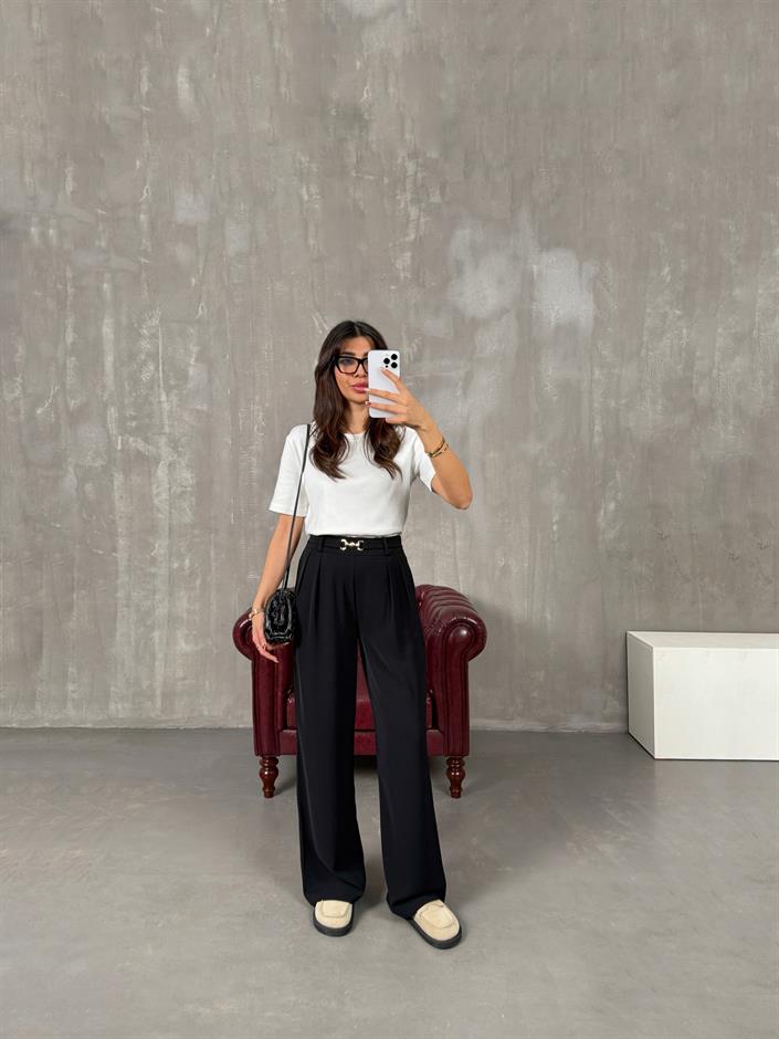 Lones Siyah Kemer Detaylı Pantolon