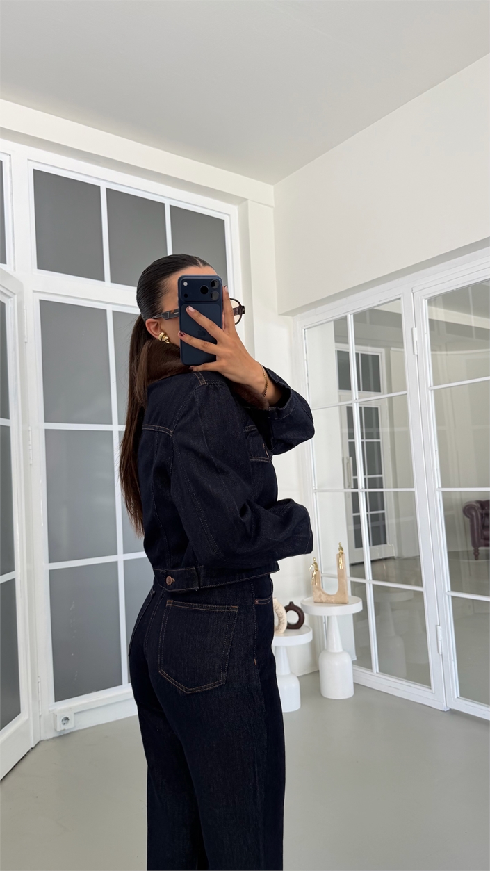 Lacivert Kürk Yakalı Ceket Pantolon Premium Denim Takım GAUS-01903