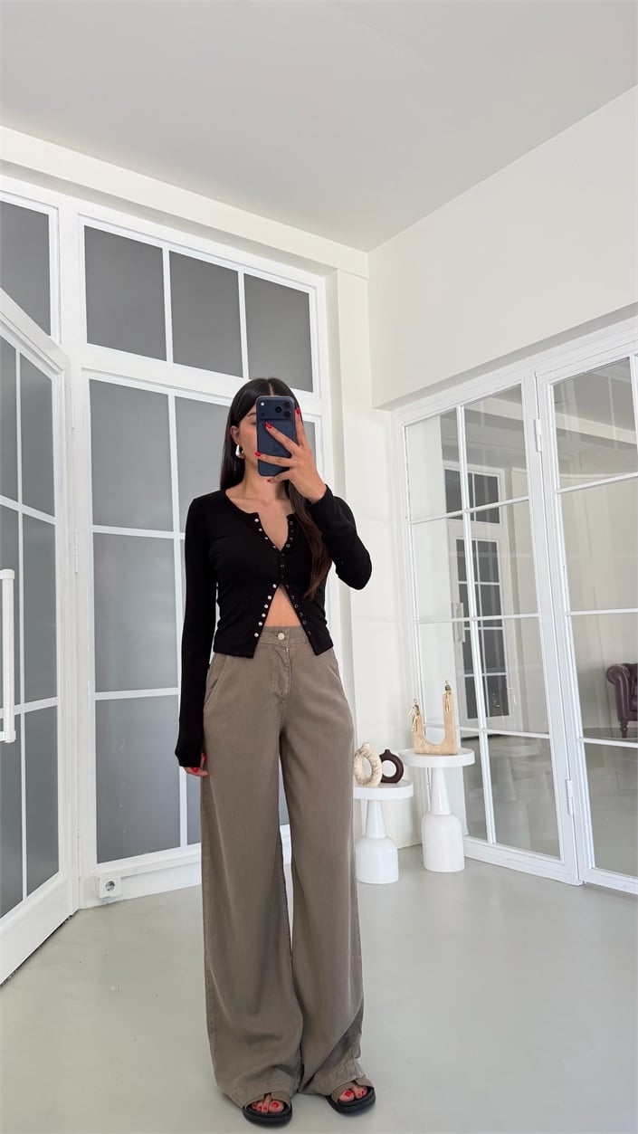 Haki Yıkamalı Tencel Denim Pantolon GAUS-01786