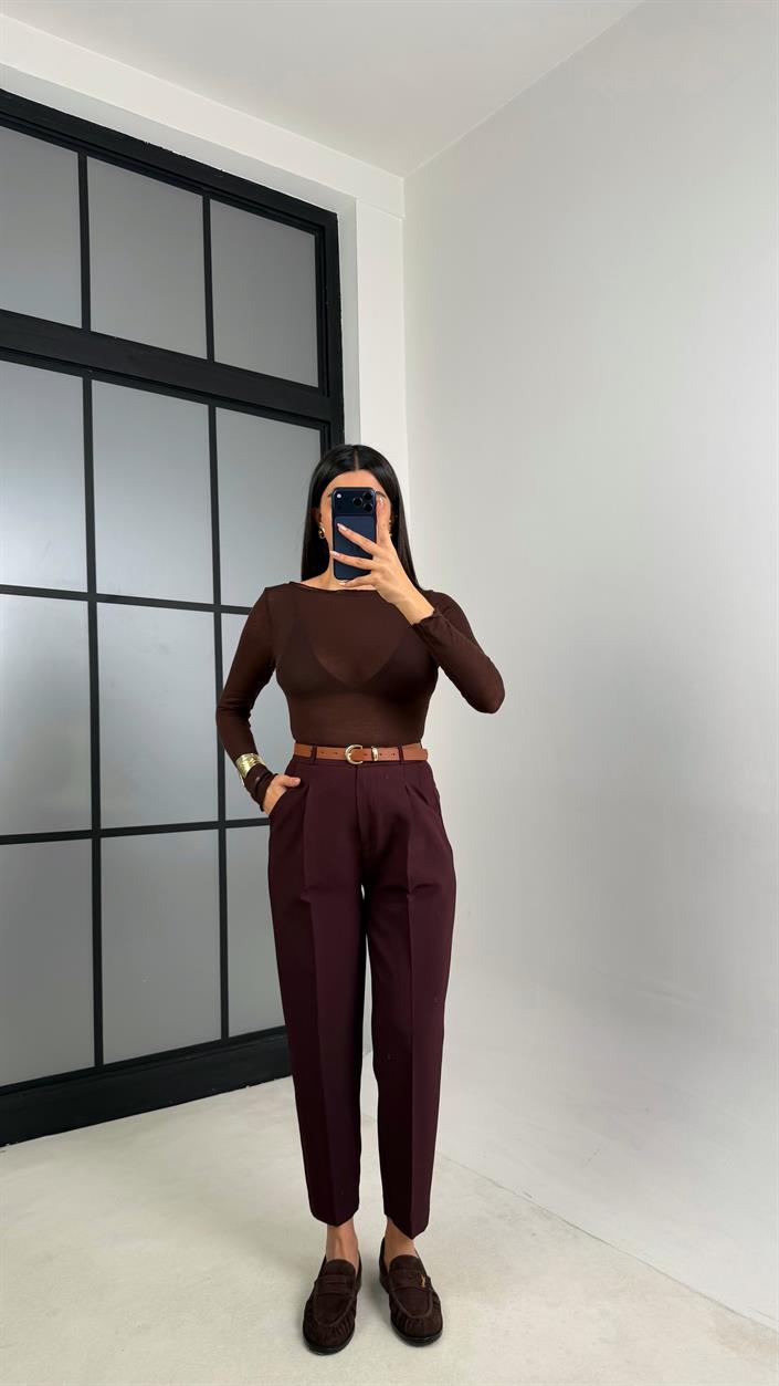 Mürdüm Kemerli ZR Model Pantolon GAUS-00816