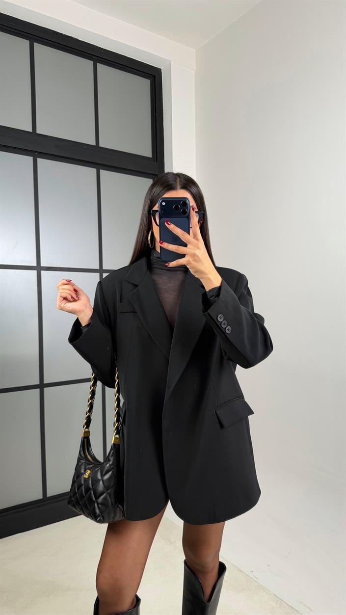 Siyah Astarlı Vatkalı Blazer Ceket GAUS-00610