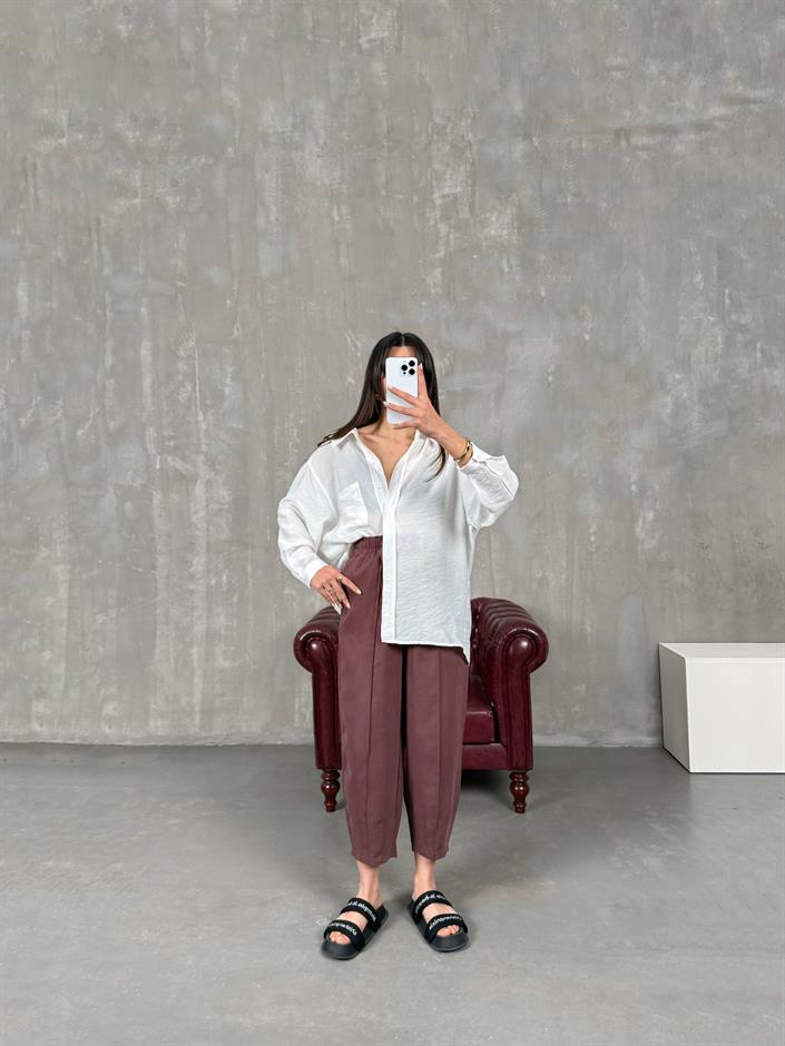 Orfi Bordo Çımalı Tensel Şalvar Pantolon