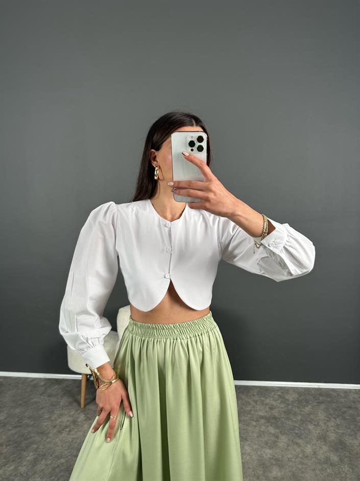 Galen Beyaz Crop Gömlek