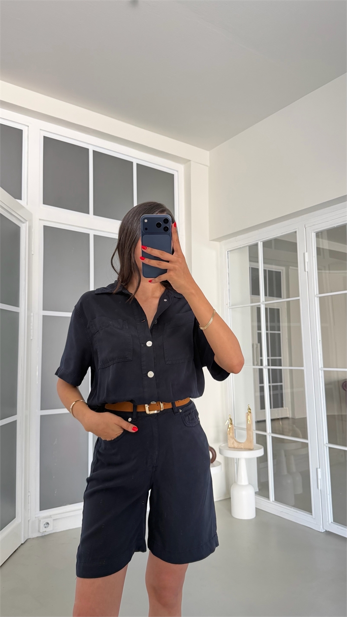 Lacivert Kemerli Tencel Denim Tulum GAUS-01863