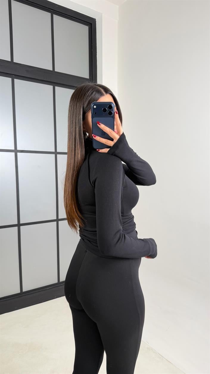 Siyah Çımalı Yan Fermuar Detaylı Tayt GAUS-00753