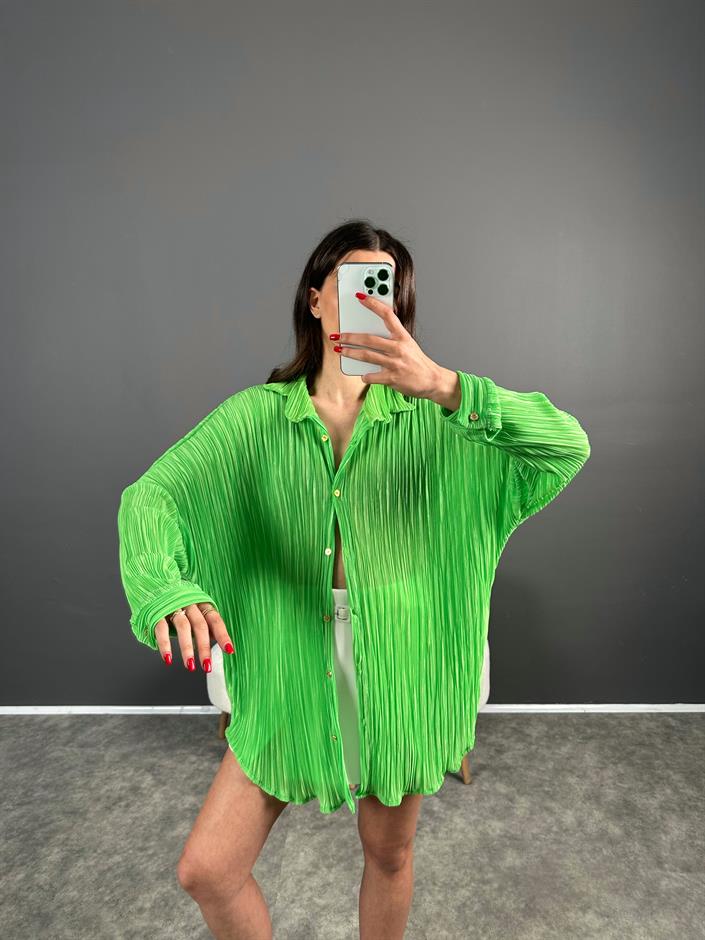 ND Yeşil Plise Oversize Gömlek
