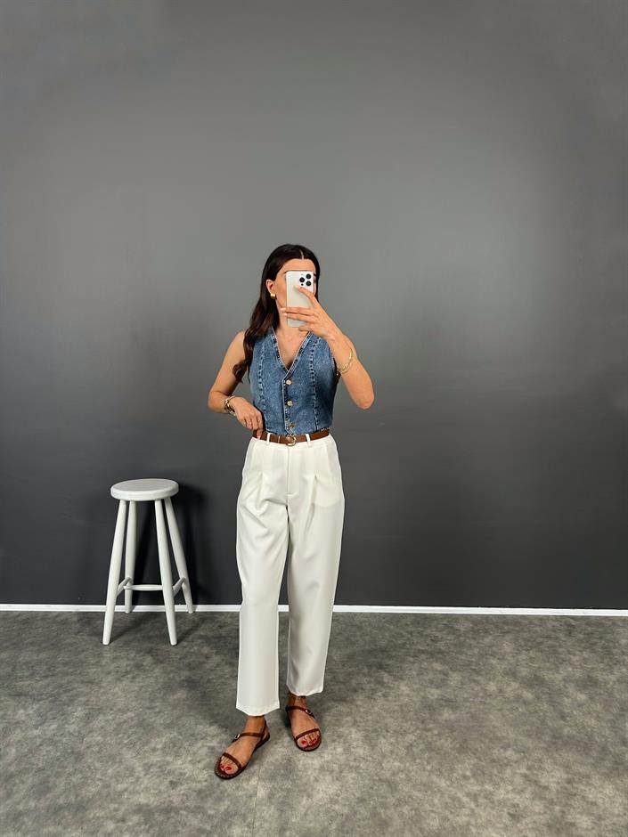 Fido Beyaz Kemerli Premium Pantolon 