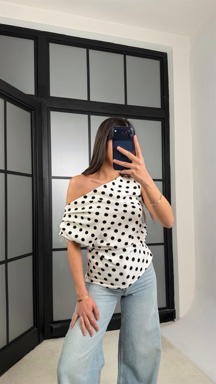 Beyaz Puantiyeli Bluz GAUS-01296