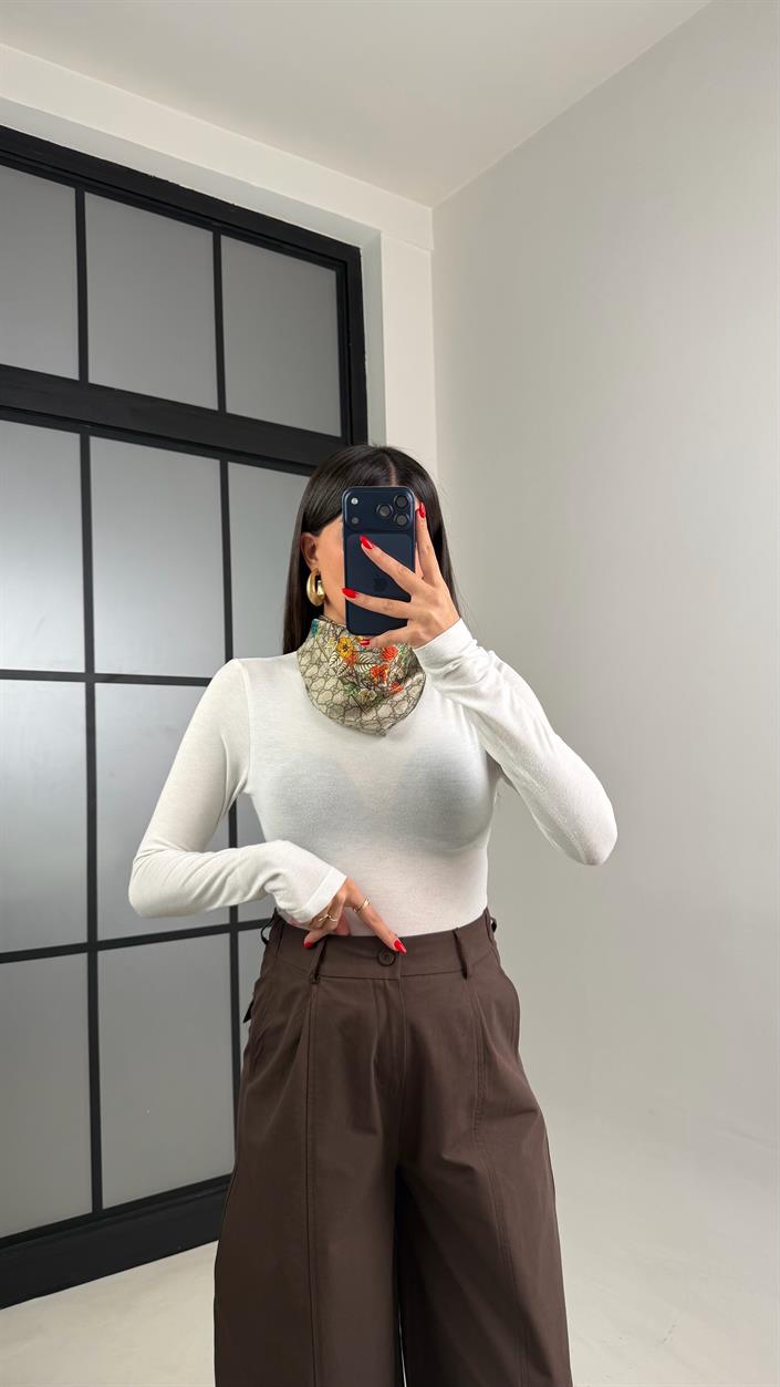 Kahve Beli Lastikli Poplin Balon Pantolon GAUS-00915