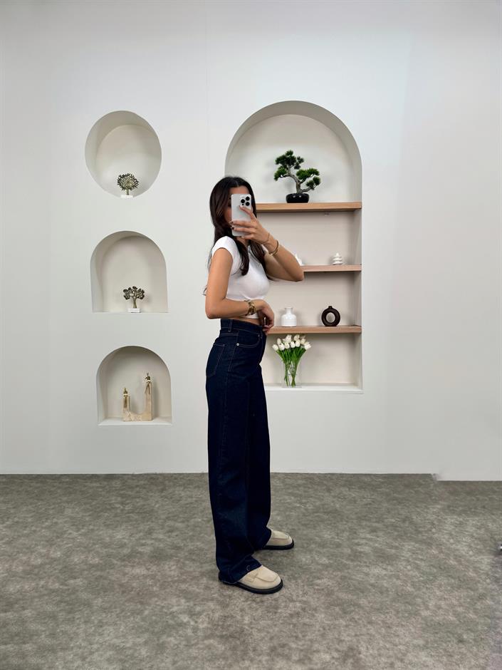 Riva Koyu Mavi ZR Model Kesik Paça Palazzo Jean 