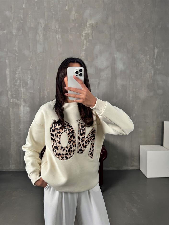 Monaco Krem Leopar No Baskılı Sweat