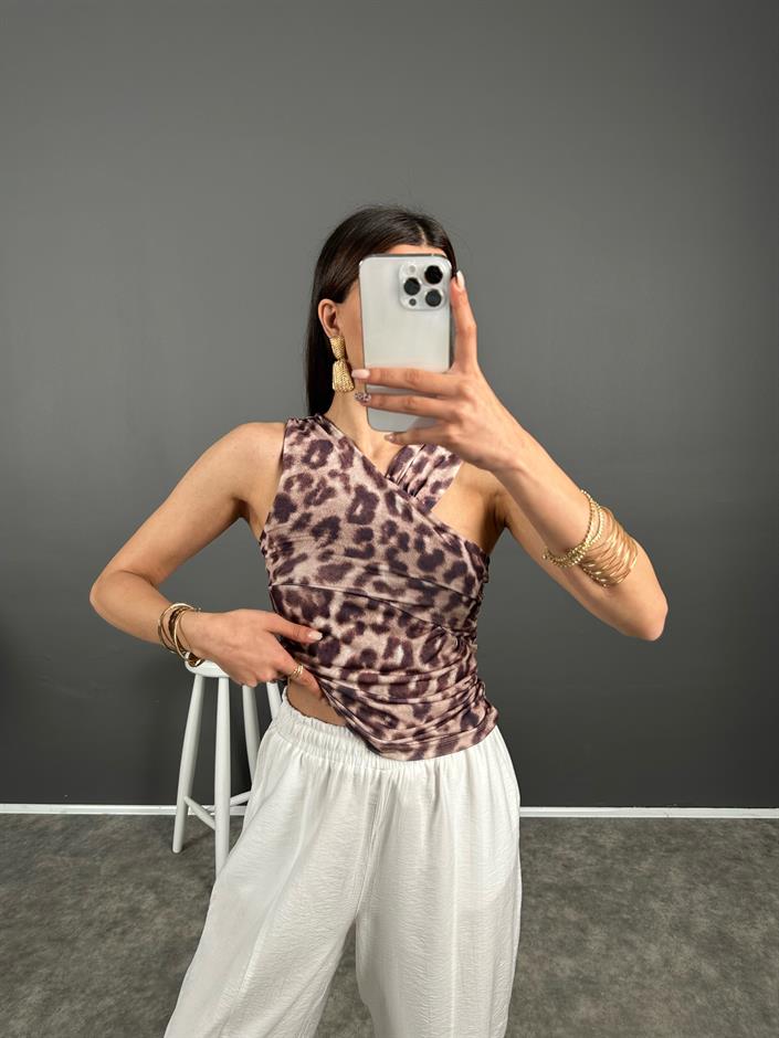 Muadil Kahve Leoparlı Bluz 