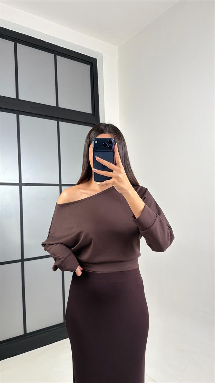 Acı Kahve ZR Muadil Likralı Yumuşak Kumaş Etek GAUS-00801