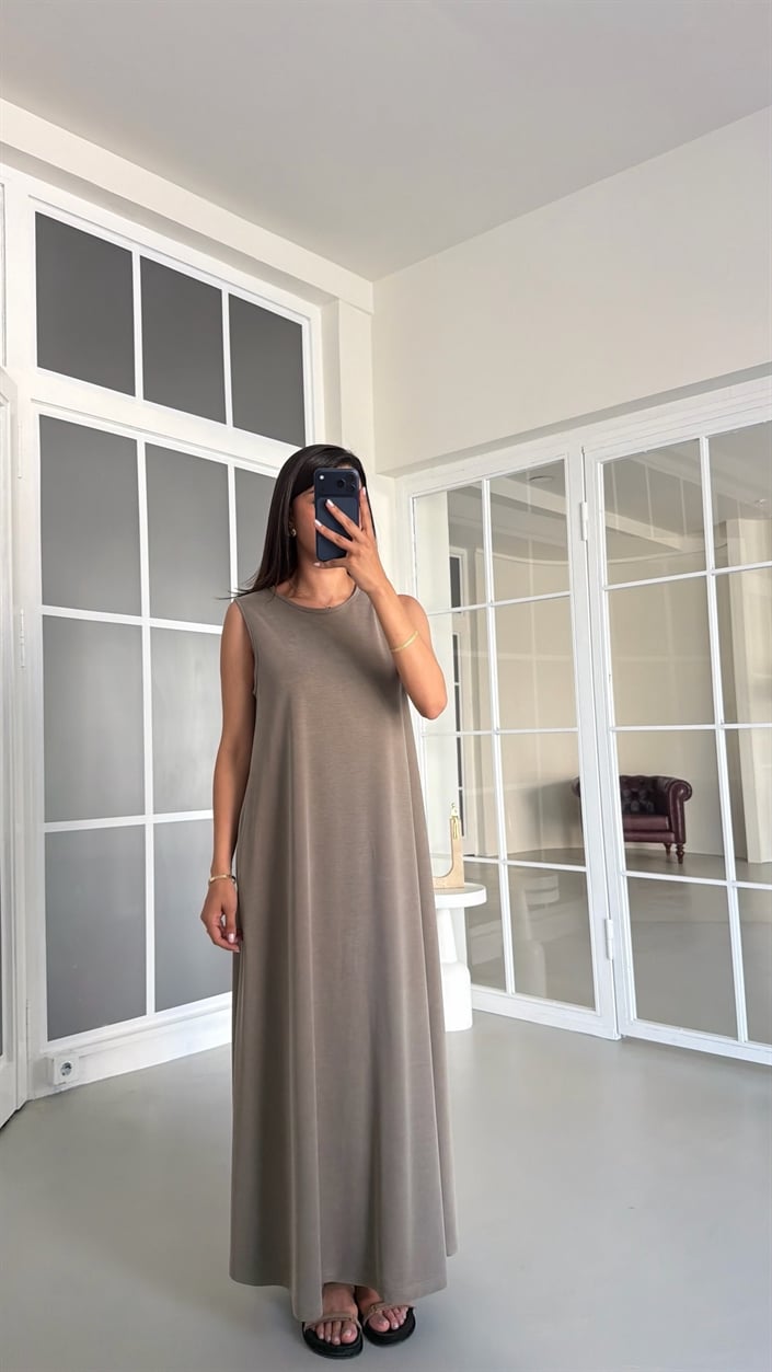 Haki OYS Model Sıfır Kol Basic Elbise GAUS-01729 GAUS-01728