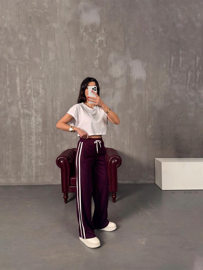 Faus Bordo Şeritli Modal Eşofman Altı