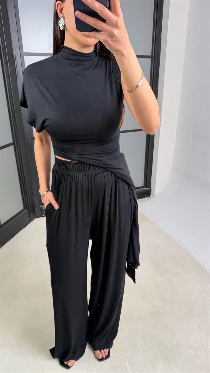 Siyah ZR Model Beli Lastikli Kaşmir Dokulu Pantolon GAUS-01356 GAUS-01355