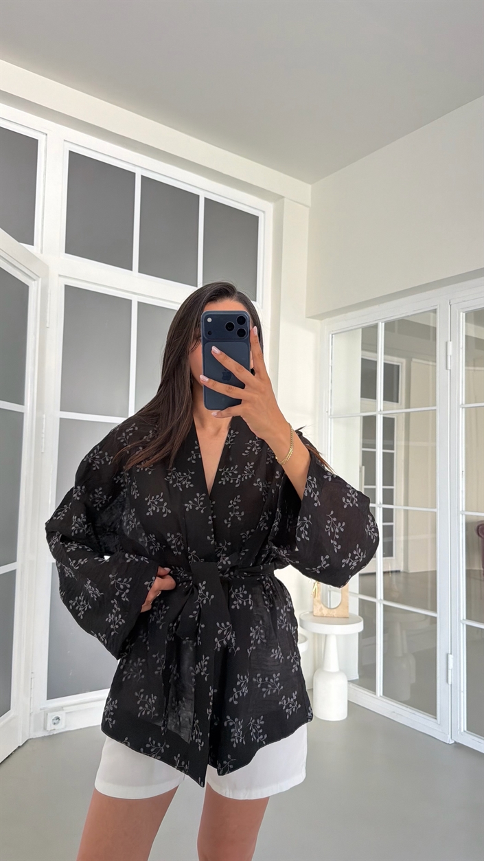 Siyah Desenli Kimono GAUS-01788